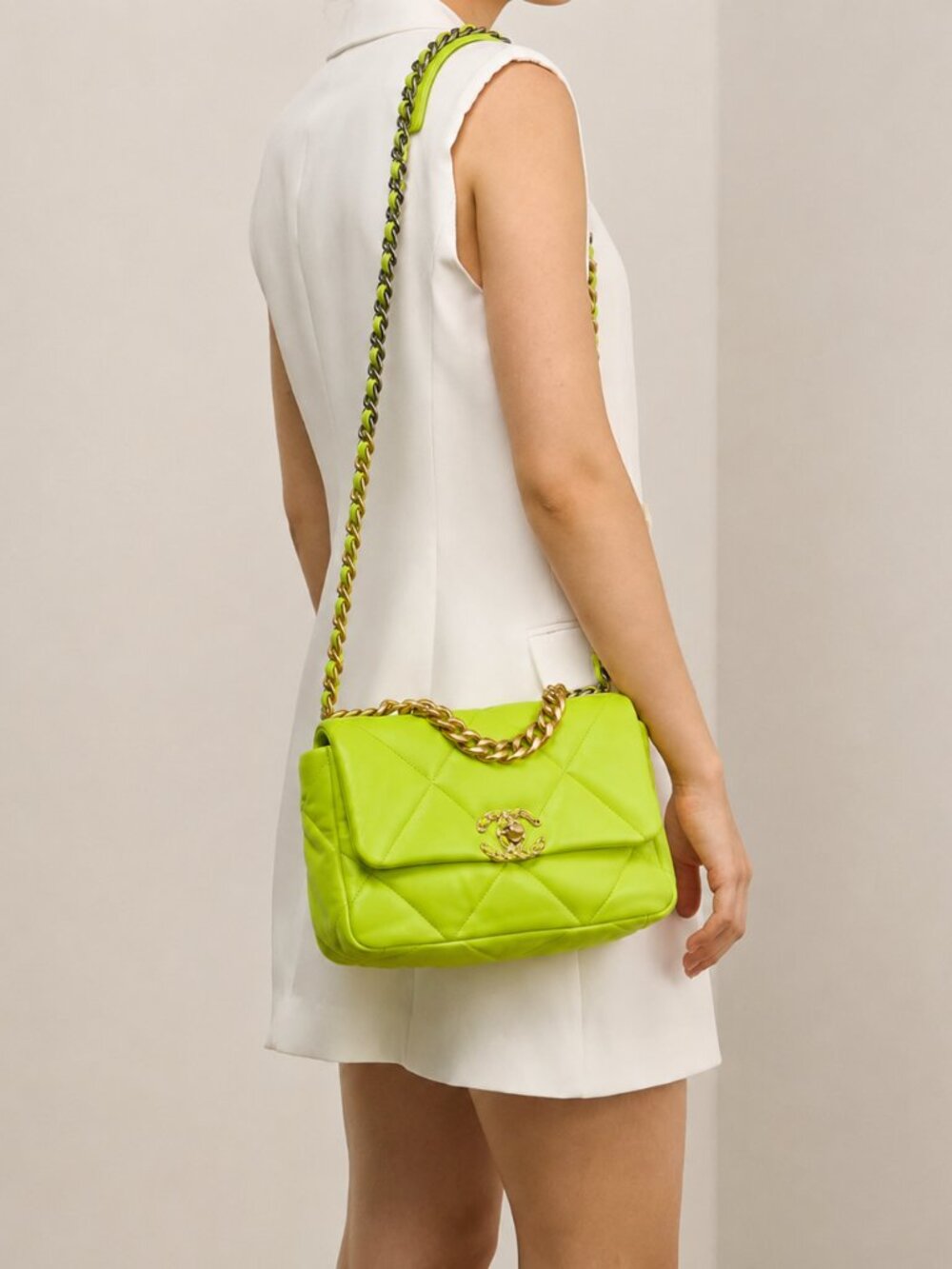 Chanel 19 Lambskin Flap Bag 21S Neon Yellow